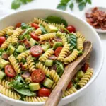 Delicious BLT Pasta Salad with bacon, lettuce, and tomatoes in a bowl