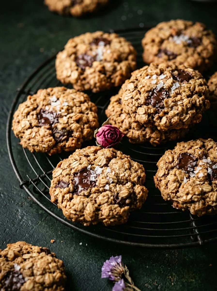 Delicious chocolate chip oatmeal cookies fresh out of the oven