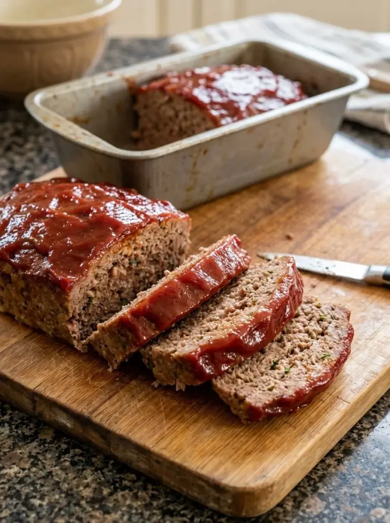 Delicious Cracker Barrel Meatloaf served with sides for a cozy dinner