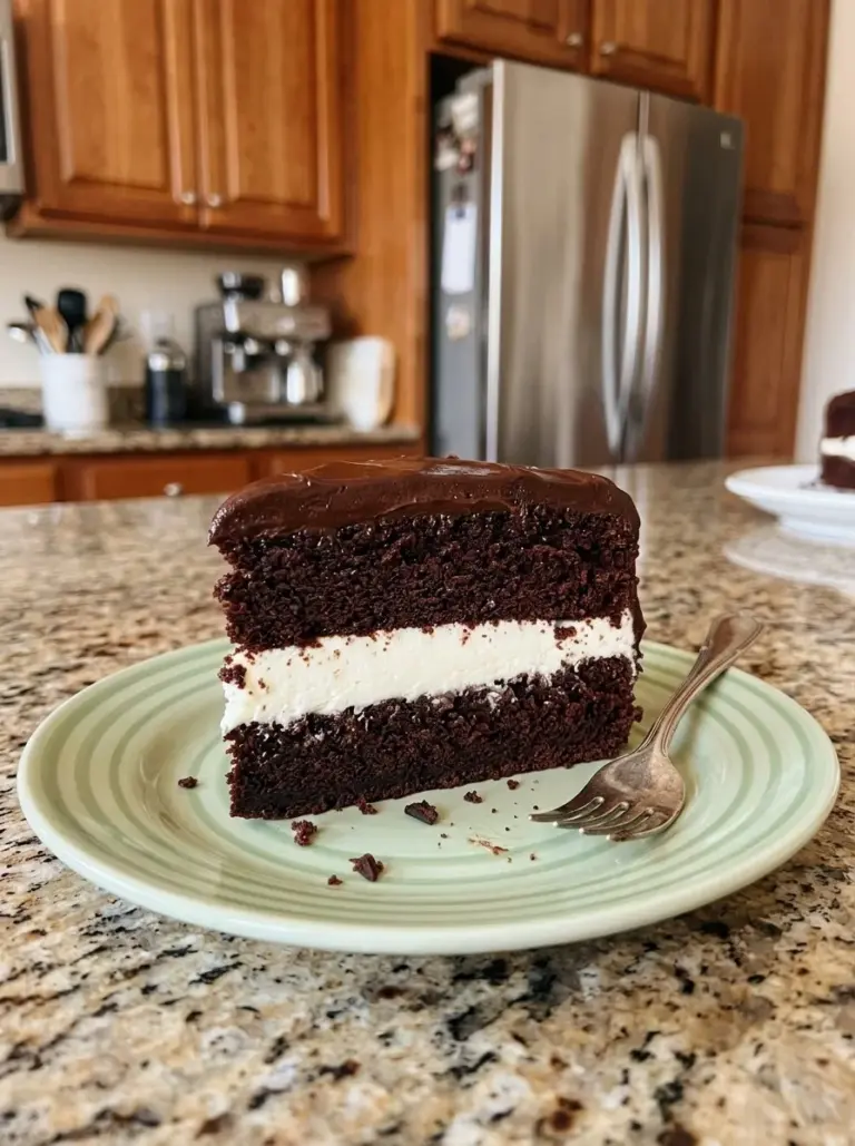 Delicious Ding Dong Cake with chocolate frosting and creamy filling