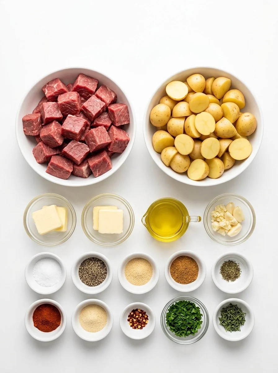 Garlic Butter Steak Bites and Potatoes