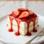 Delicious homemade strawberry shortcake topped with fresh strawberries and whipped cream