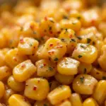 Delicious Honey Butter Skillet Corn in a cast iron skillet garnished with fresh herbs