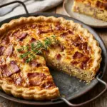 Delicious Pioneer Woman Cowboy Quiche served with fresh herbs and vegetables.