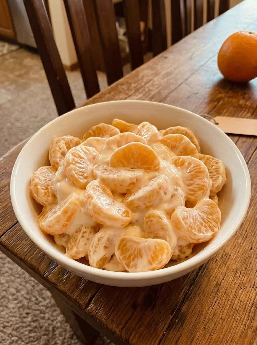 Refreshing orange dreamsicle salad with vibrant orange slices and creamy dressing