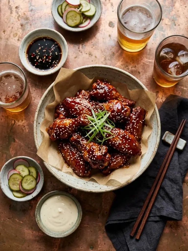 Sticky Honey Harissa Chicken dish served on a plate with garnishes.