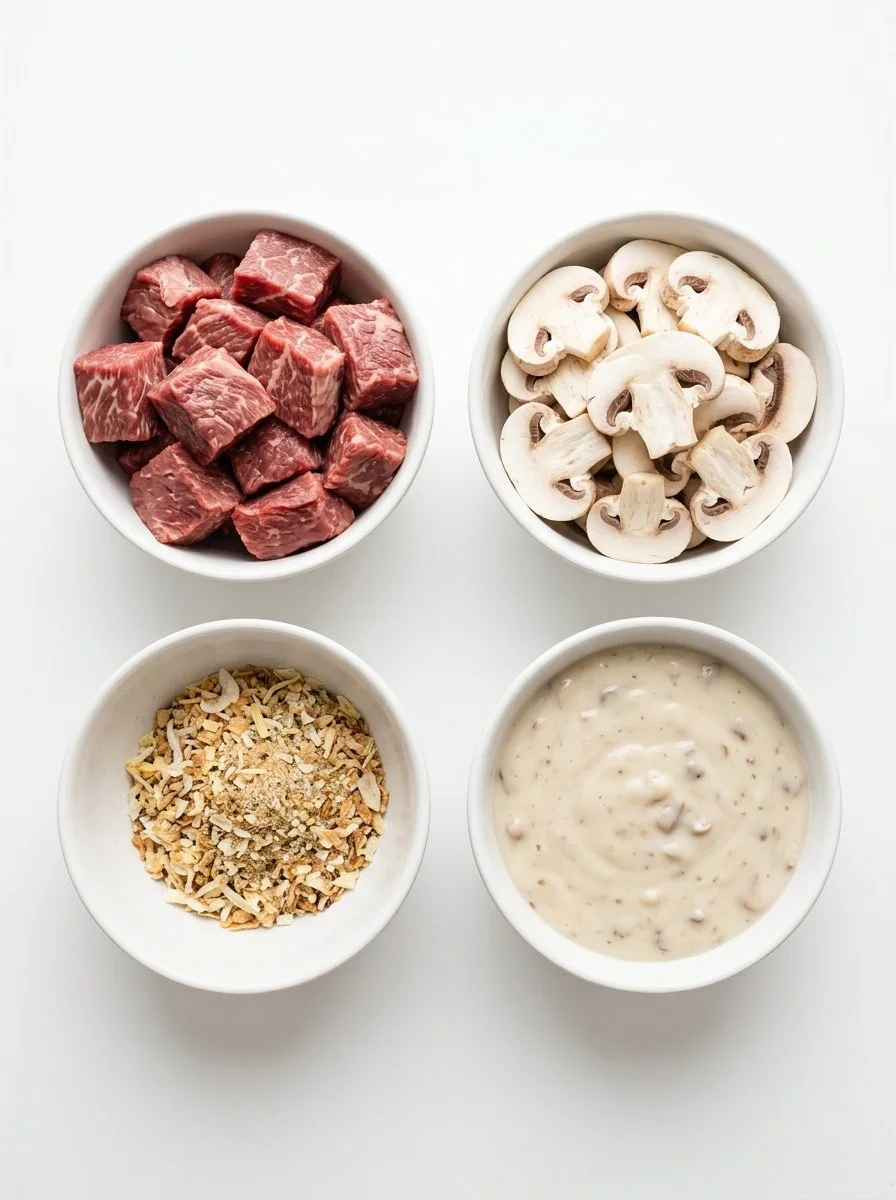 Tender Slow Cooker 4-Ingredient Mushroom Beef Tips