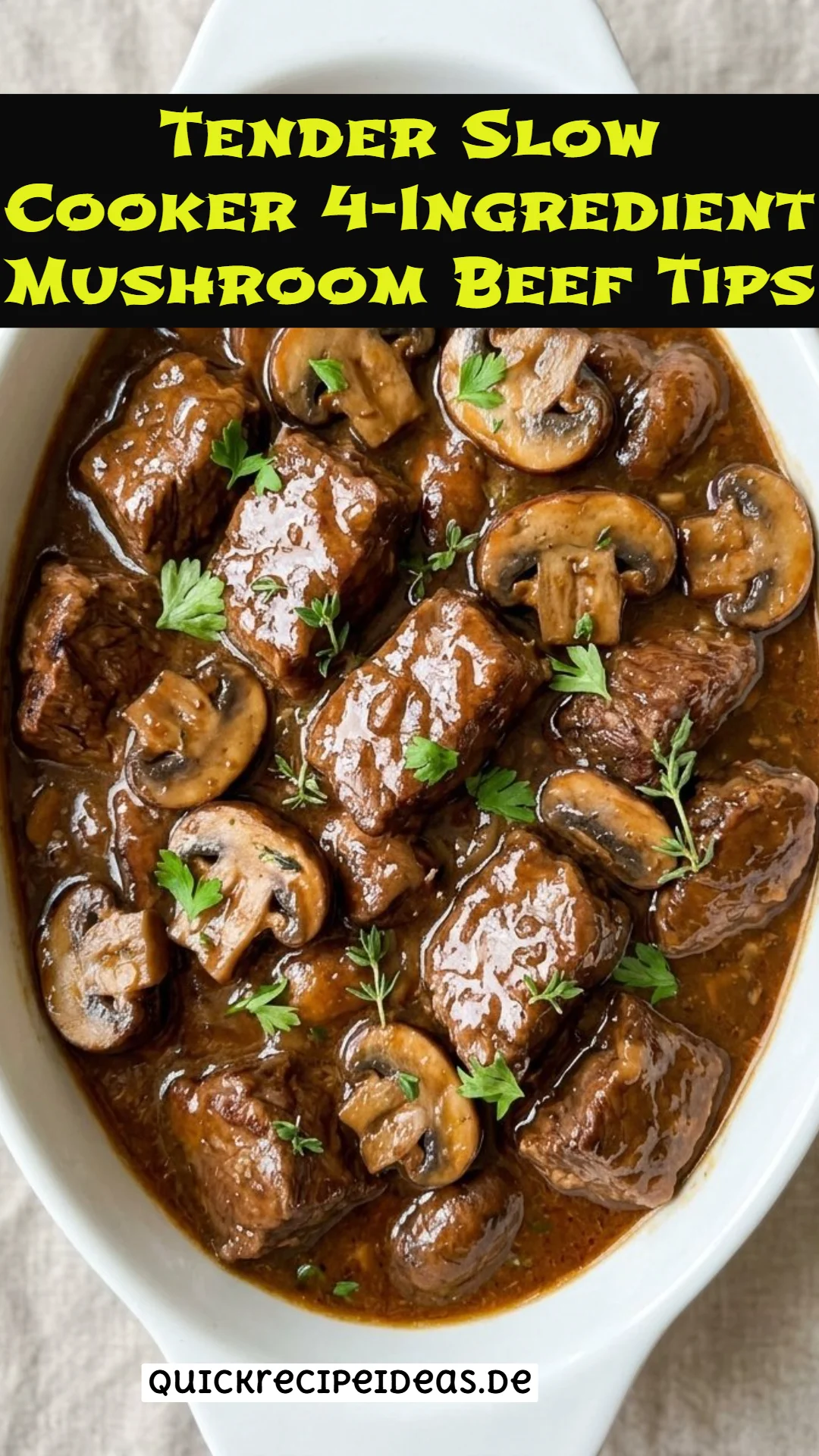 Tender Slow Cooker 4-Ingredient Mushroom Beef Tips