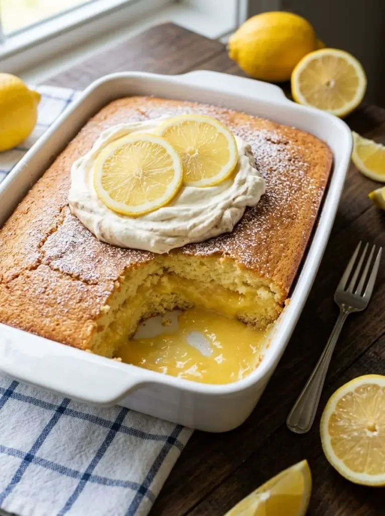 Delicious slice of Ultimate Lemon Cream Cheese Dump Cake with frosting