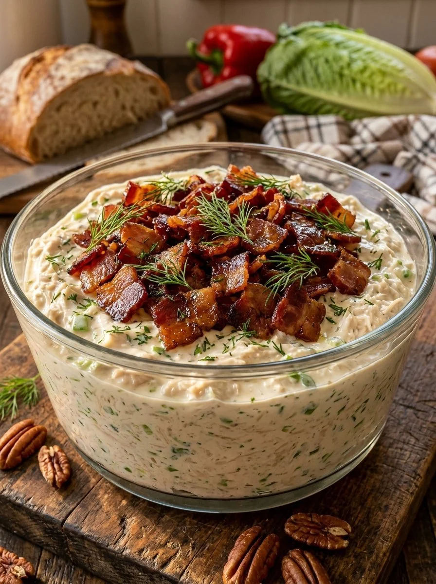 Bowl of Willow Tree chicken salad with bacon and fresh ingredients